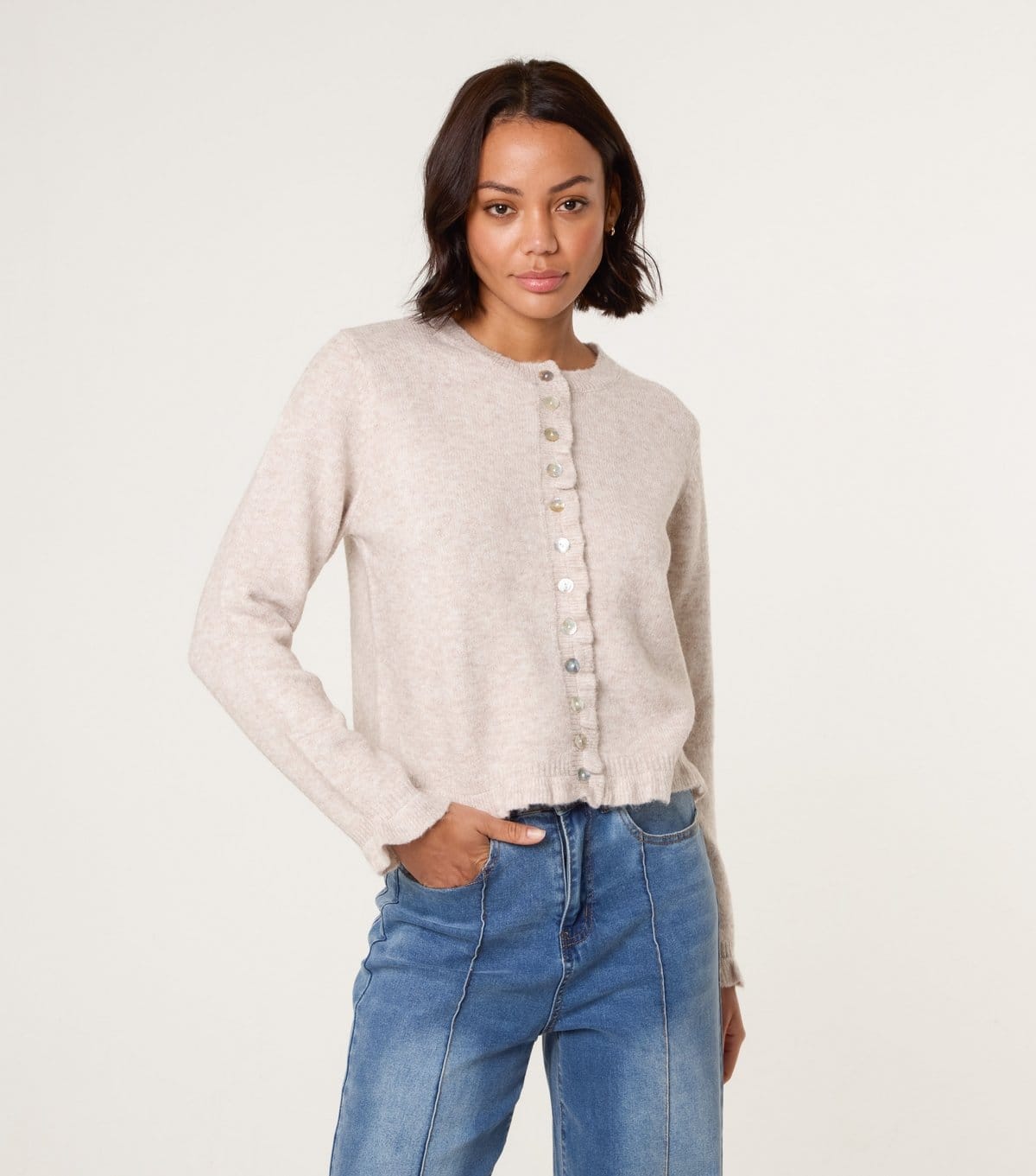 Blue Vanilla Women's Stone Ruffle Trim Cardigan Blue Vanilla New Look - 4