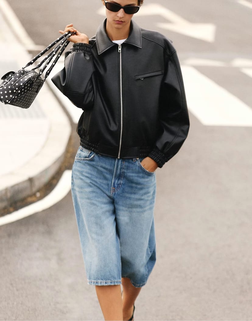 ASOS Pull&Bear Leather effect dad jacket in black - 1