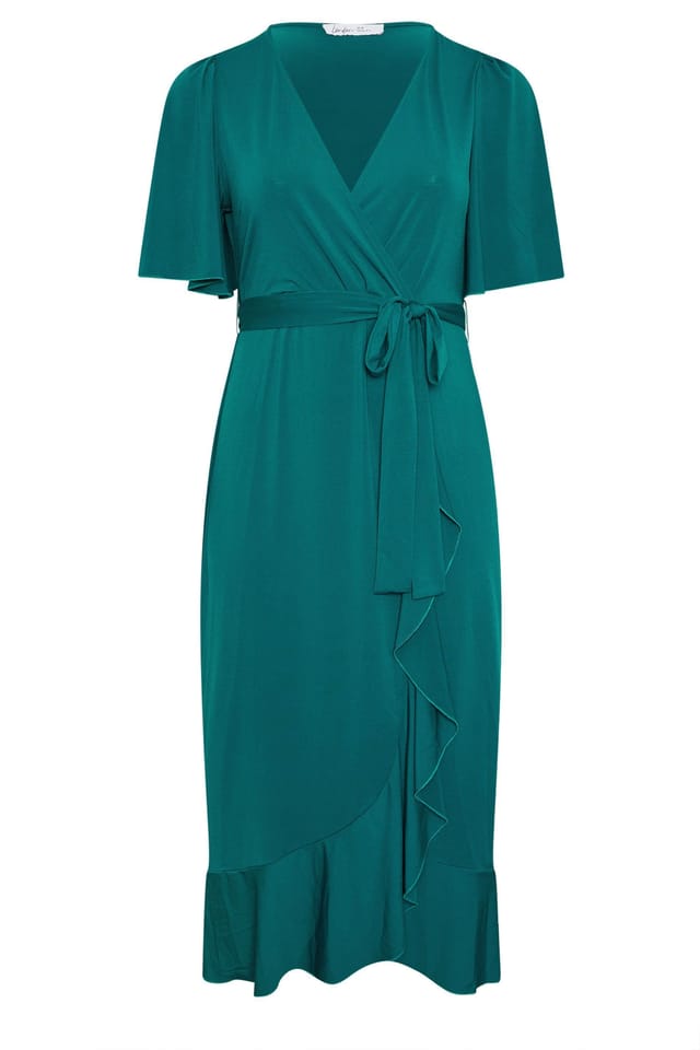 Yours Yours Women's Ruffle Hem Wrap Dress in Teal - 2