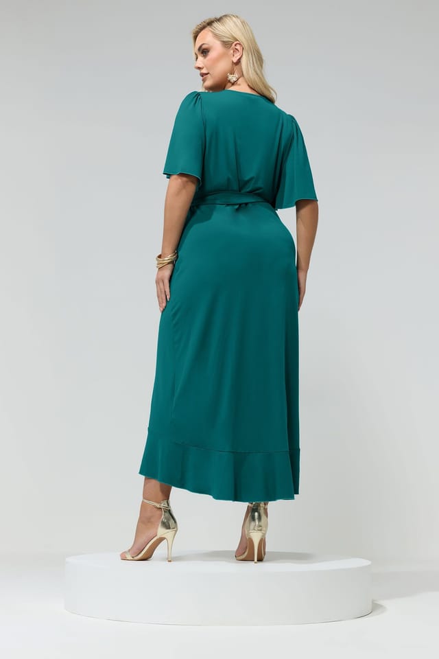 Yours Yours Women's Ruffle Hem Wrap Dress in Teal - 3
