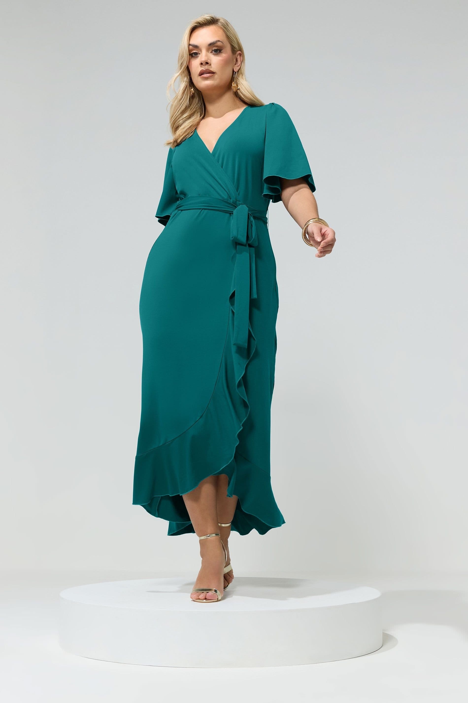 Yours Yours Women's Ruffle Hem Wrap Dress in Teal - 4