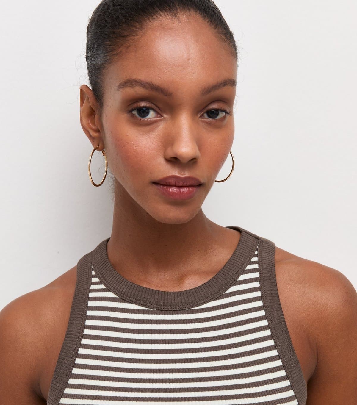 New Look New Look Brown Striped Cotton-Rich Racer Vest Top