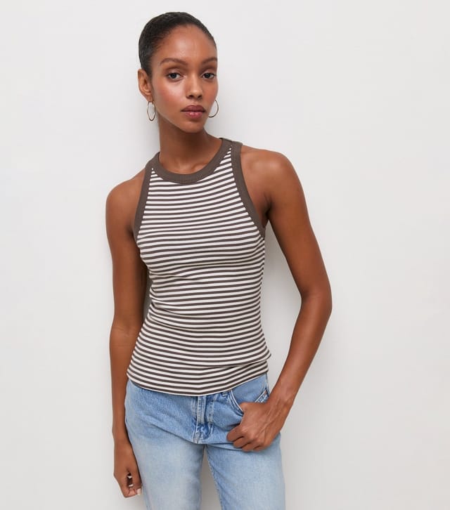 New Look Women's Brown Striped Cotton Rich Racer Vest Top New Look - 3