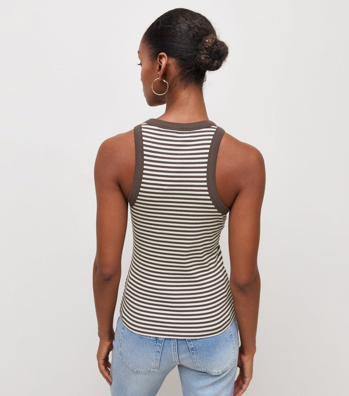 New Look Women's Brown Striped Cotton Rich Racer Vest Top New Look - 4