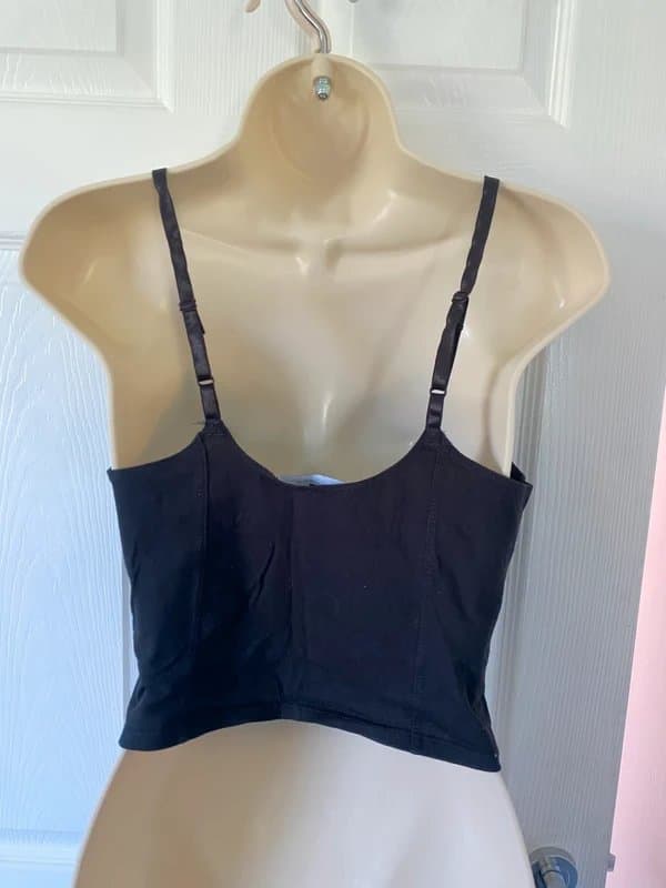 New Look Black boho embroidered flower strappy top