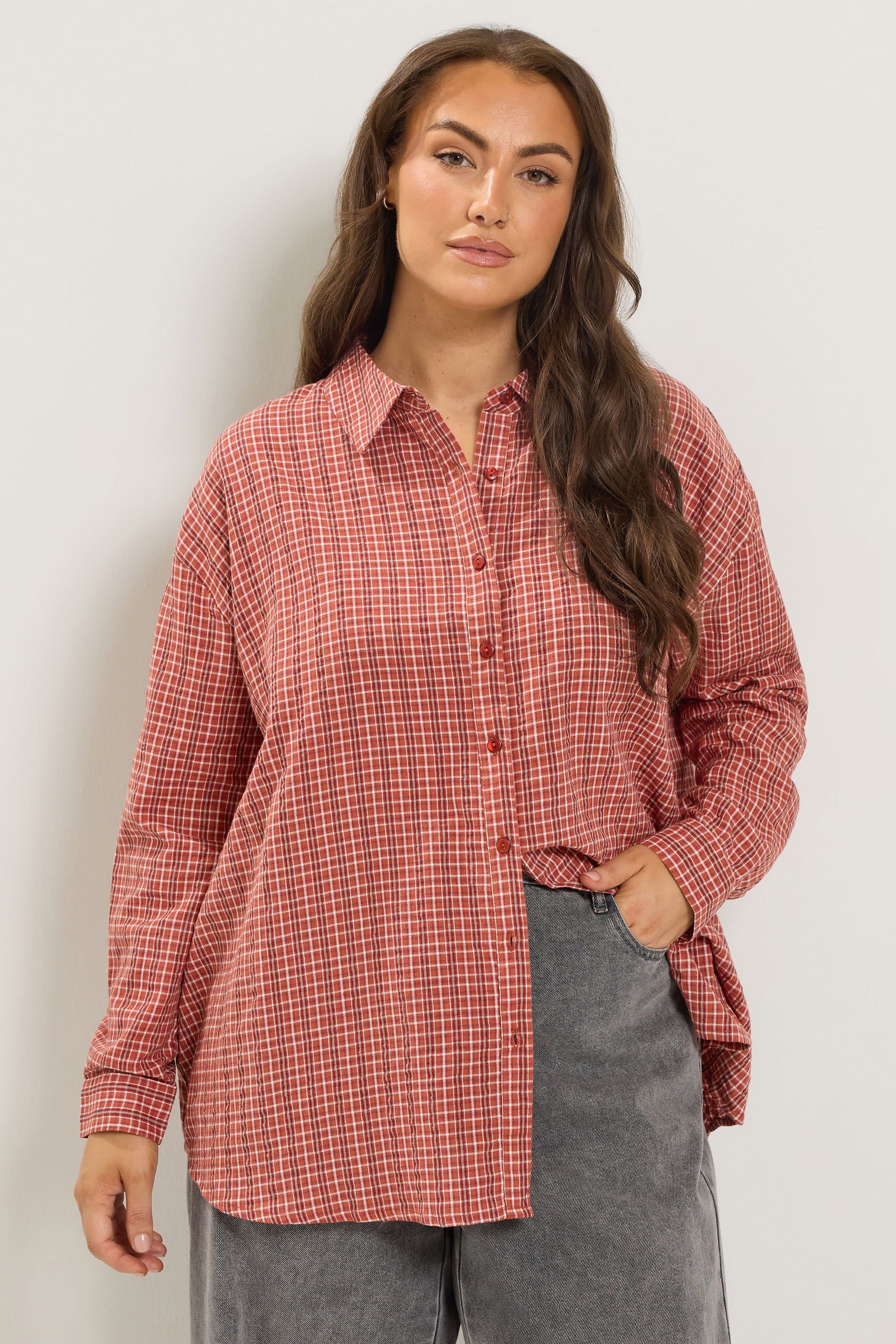 Yours Plus Size Orange Check Boyfriend Shirt