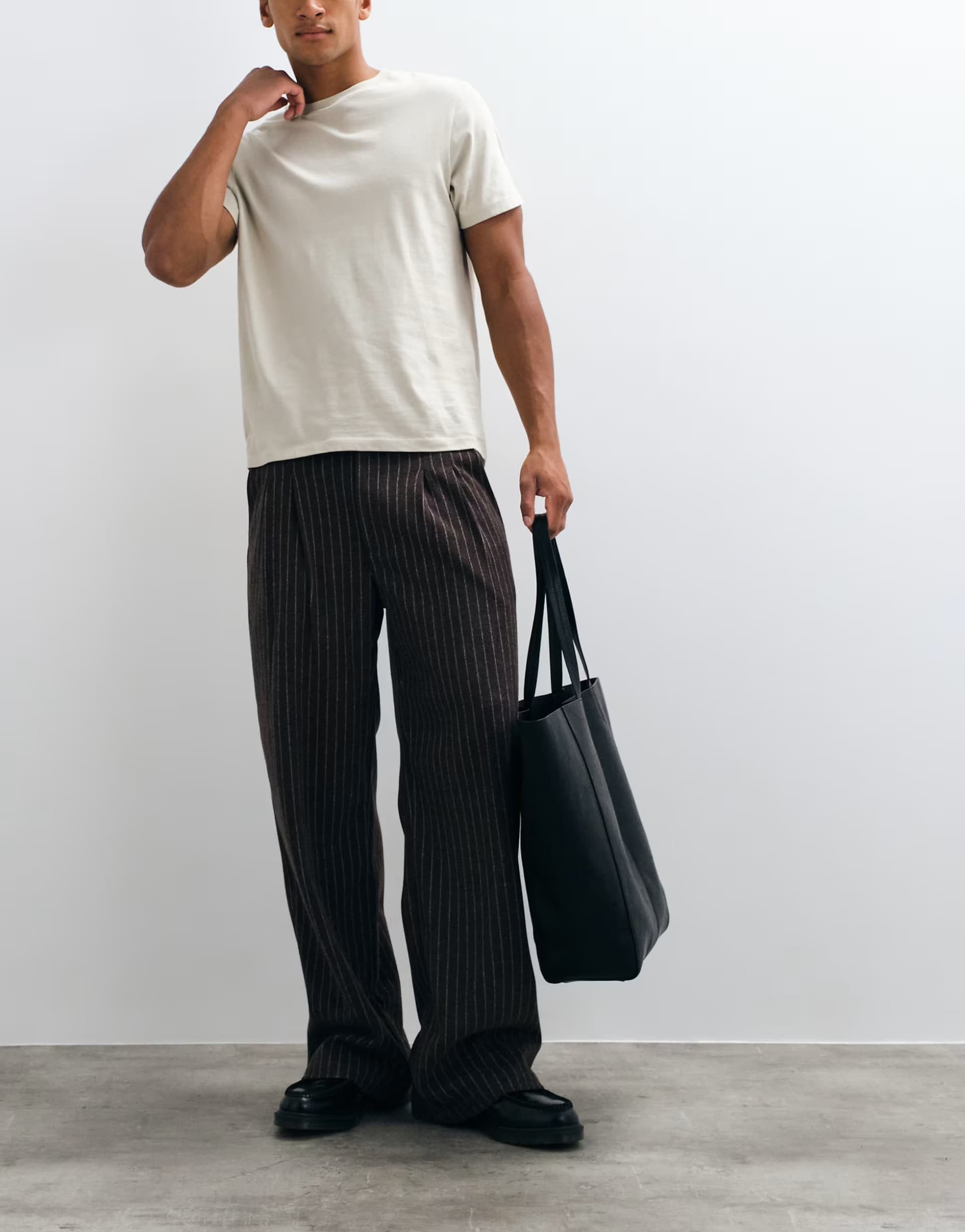 ASOS Prohibited revivial pinstripe pleated loose fit trousers in brown