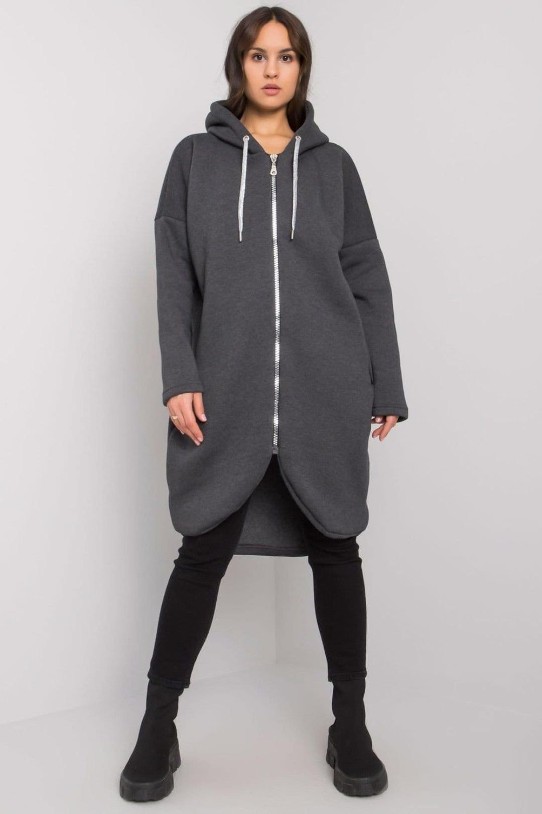Love Lace Grey Hooded Zip Sweatshirt with Side Pockets