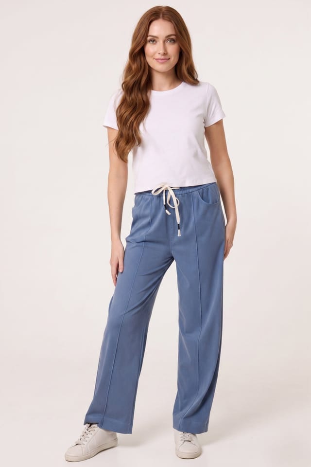 Alse Studio Alse Studio Women's Elasticed Waist Stretch Wide Leg Denim Trousers in Light Blue - 2