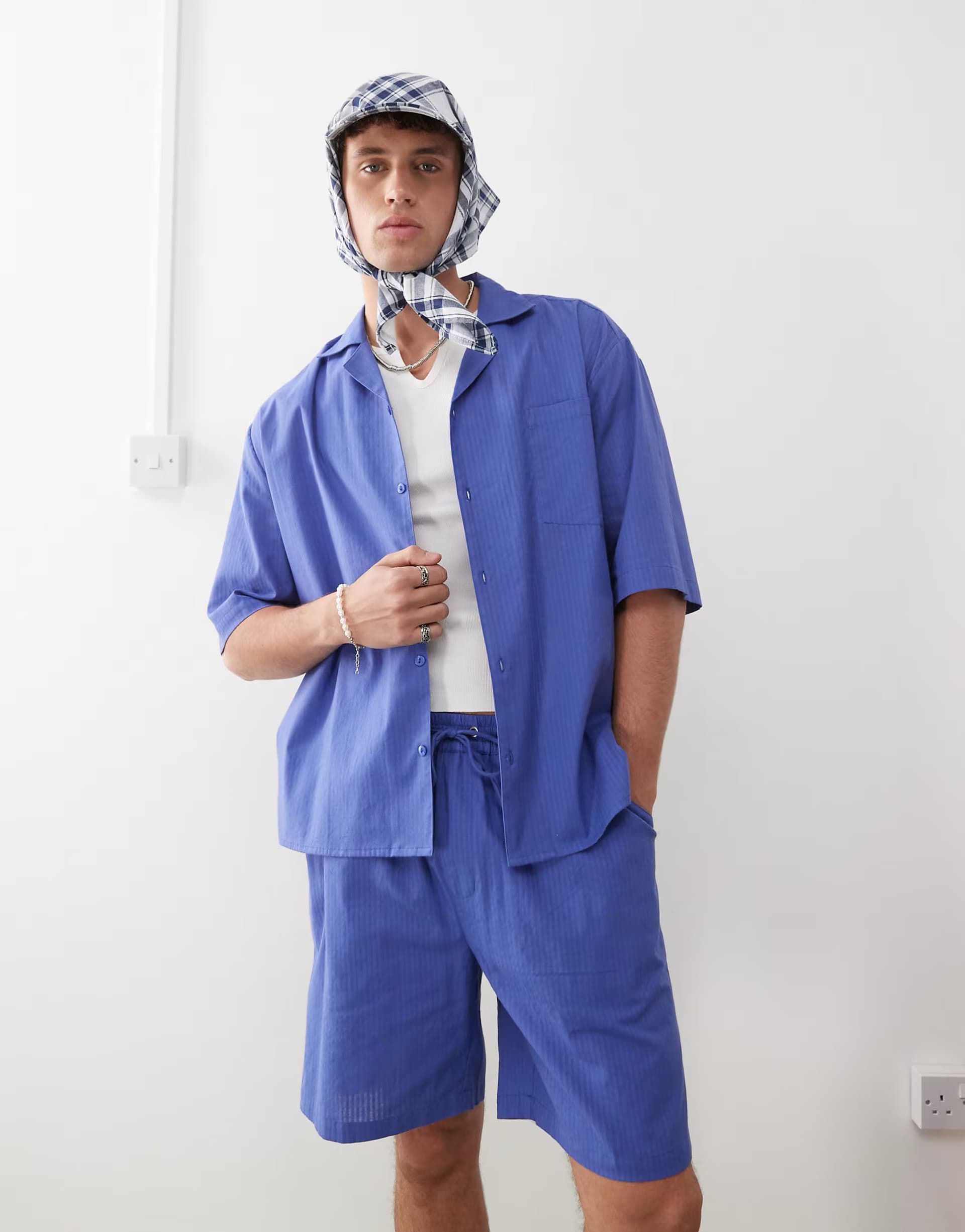 ASOS COLLUSION textured woven shirt in blue stripe