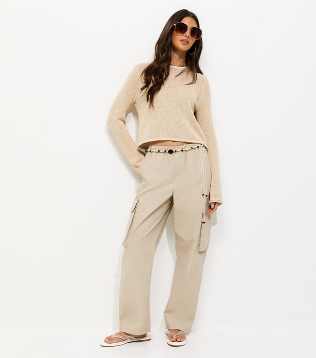 New Look Women's Oatmeal Cotton Rich Cropped Textured Jumper New Look - 3