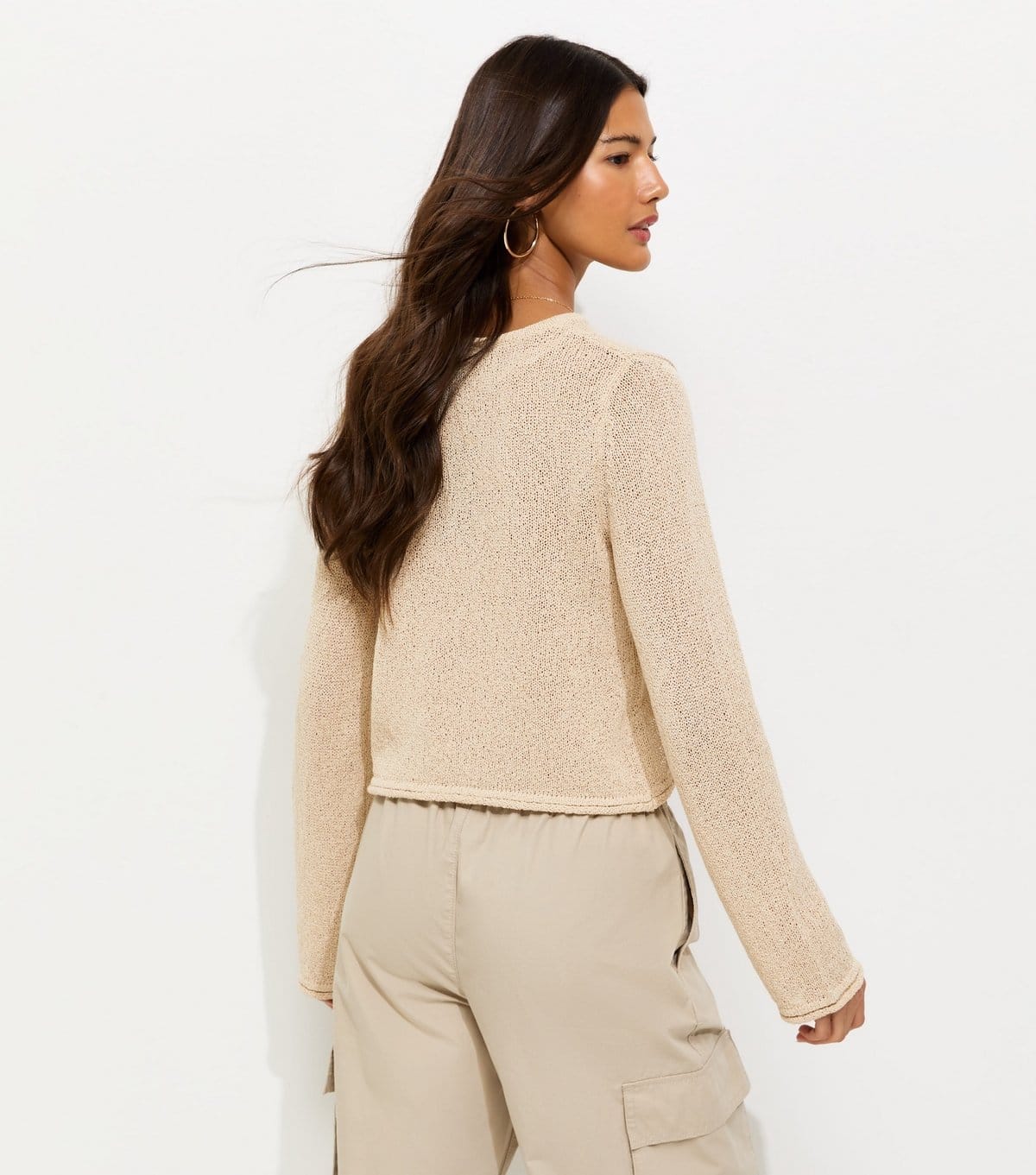 New Look Women's Oatmeal Cotton Rich Cropped Textured Jumper New Look - 4