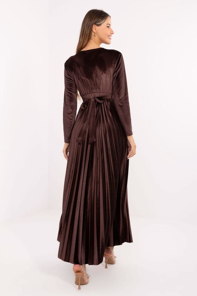 Love Lace Love Lace Women's Sequin Wrap Maxi Dress with Pleated Skirt Style 220046 in Brown - 3