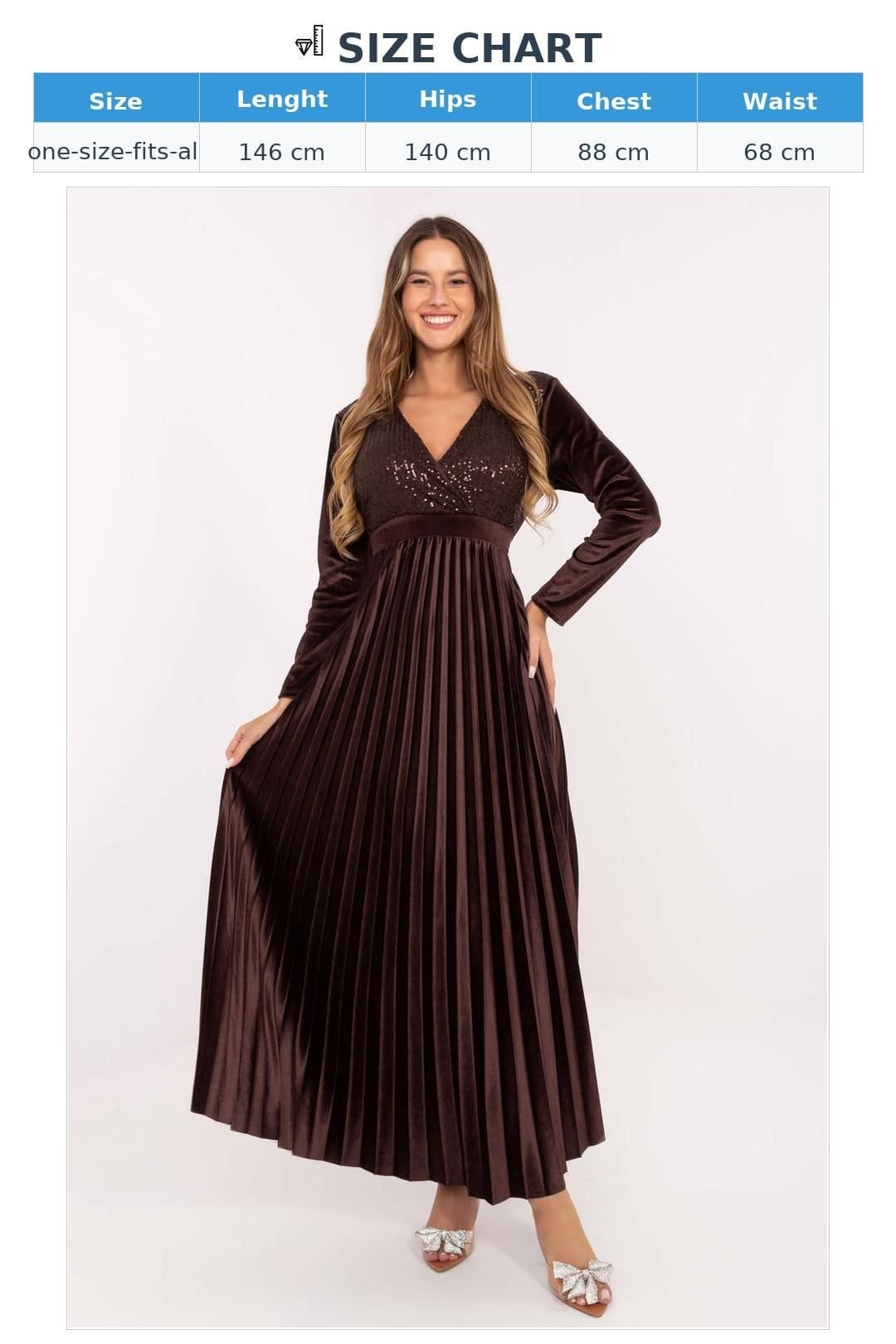 Love Lace Love Lace Women's Sequin Wrap Maxi Dress with Pleated Skirt Style 220046 in Brown - 4