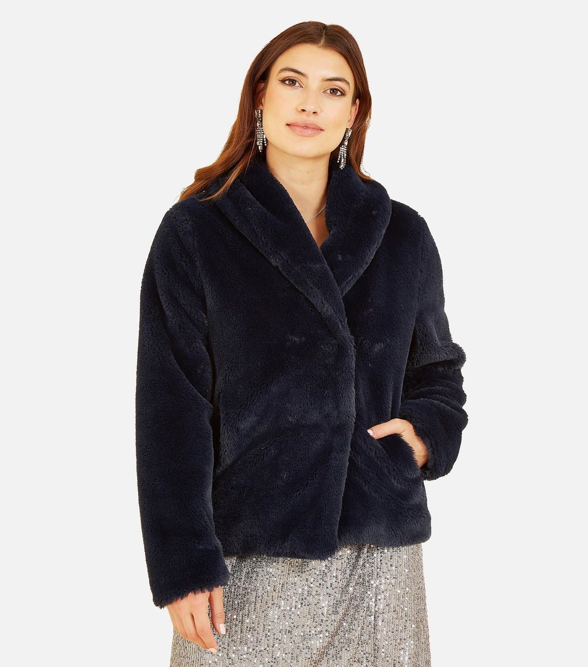 Yumi Women's Black Faux Fur Wrap Coat Yumi New Look