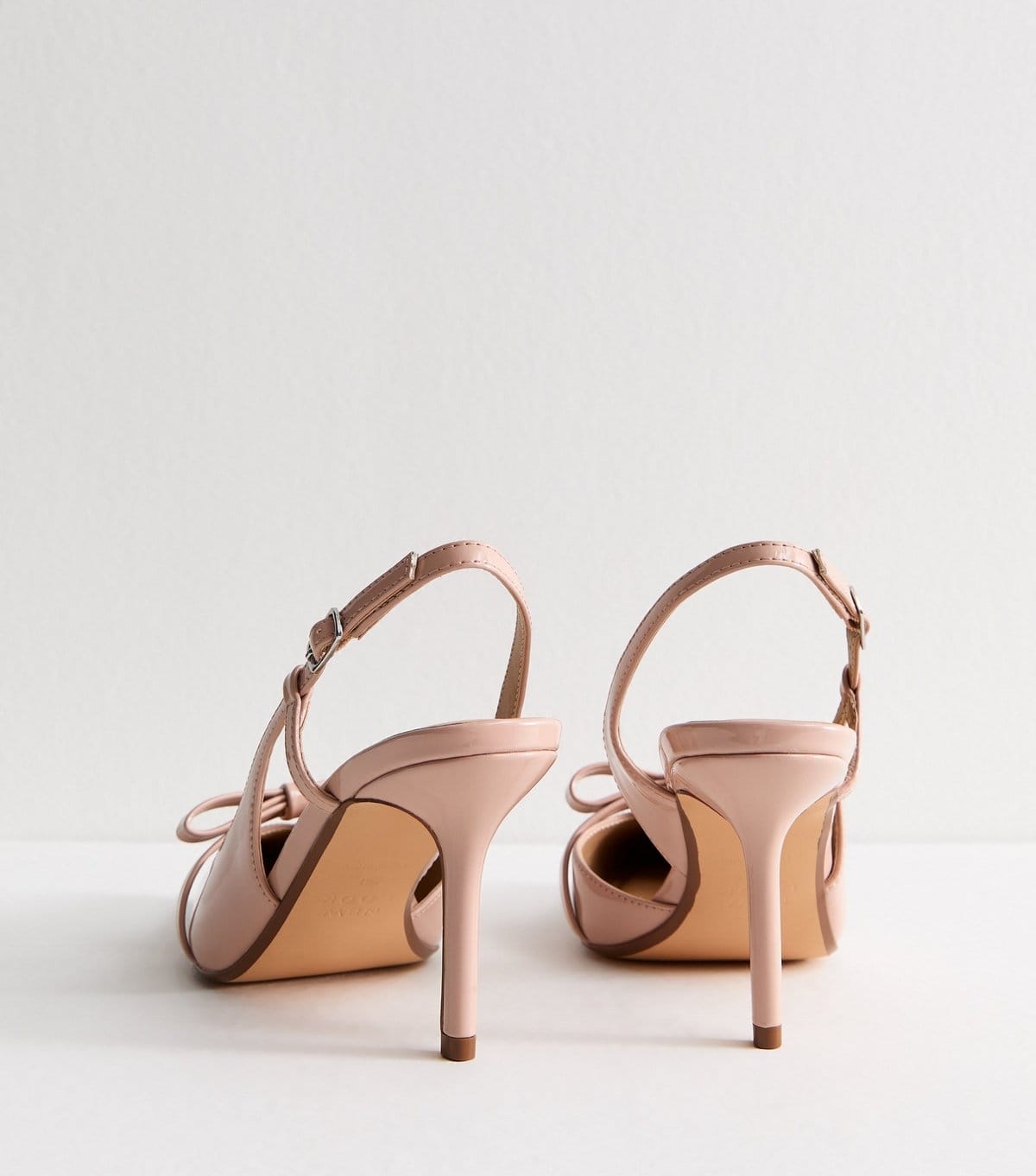 New Look Women's Pink Faux Patent Bow Appliqued Slingback Court Shoes Vegan New Look - 4