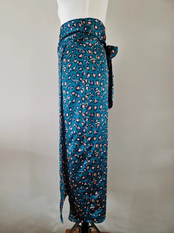 Never Fully Dressed never fully dressed teal leopard wrap maxi skirt S/M