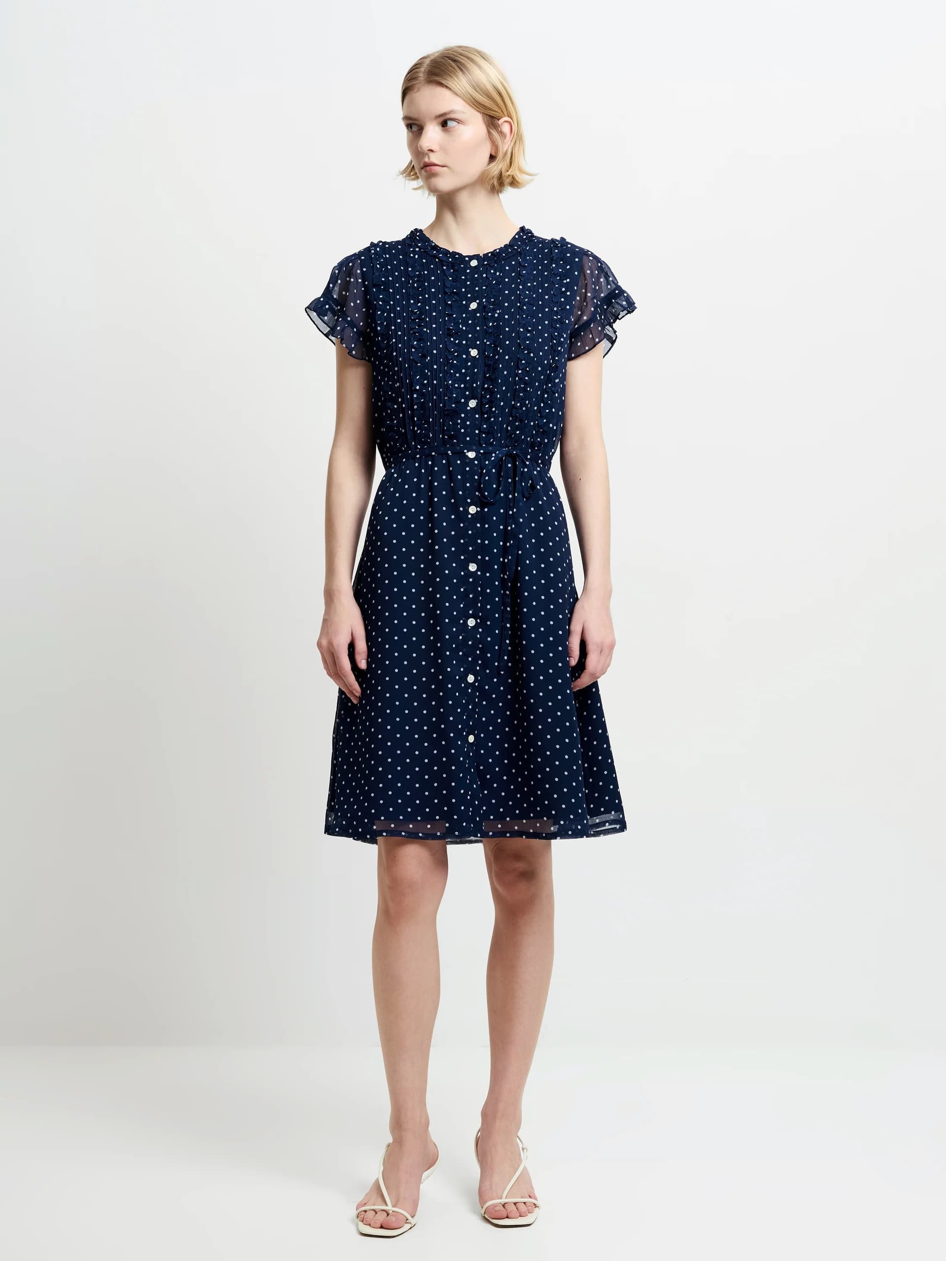 French Connection French Connection Navy Polka Dot Ruffle Mini Dress