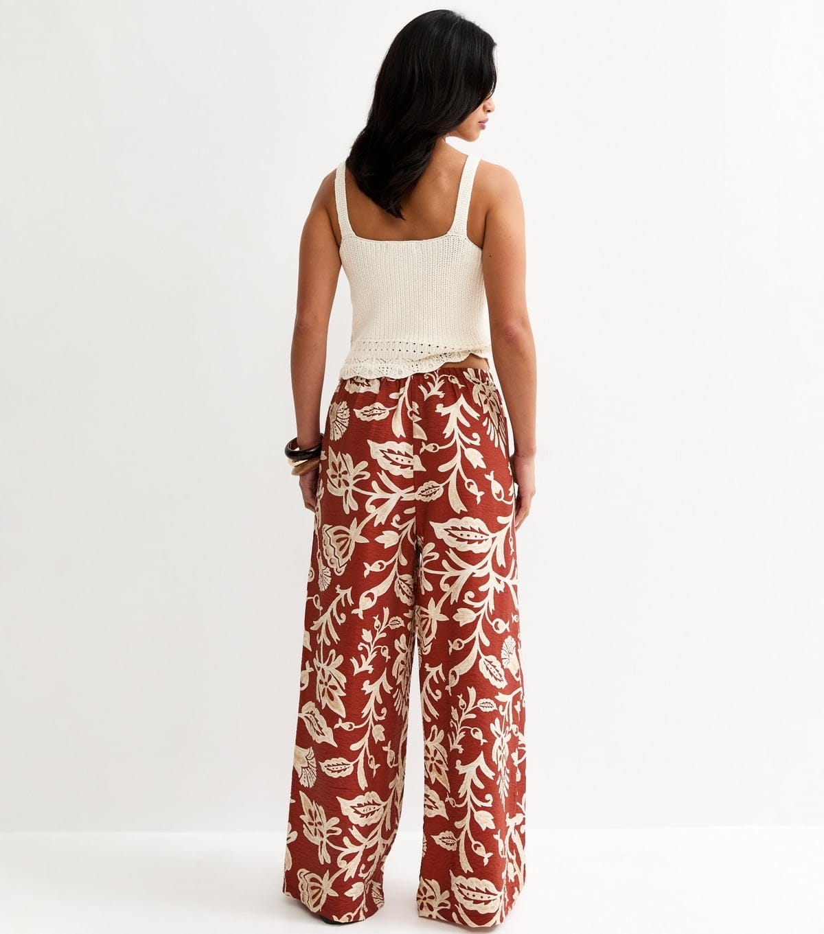 New Look Women's Petite Red Floral Drawstring Wide Leg Trousers New Look - 4