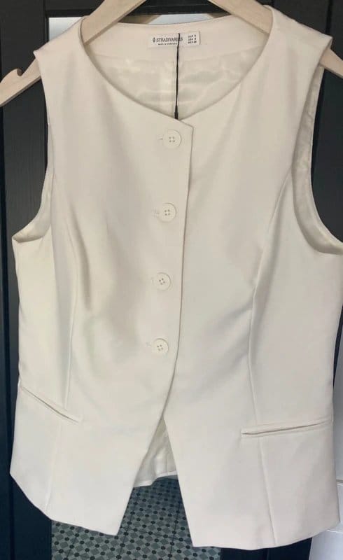 Stradivarius Fitted White Waistcoat, Size S
