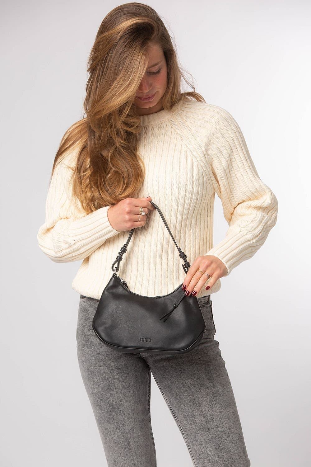 Cultured London Cultured London Women's 'Amaya' Leather Grab Bag in Black
