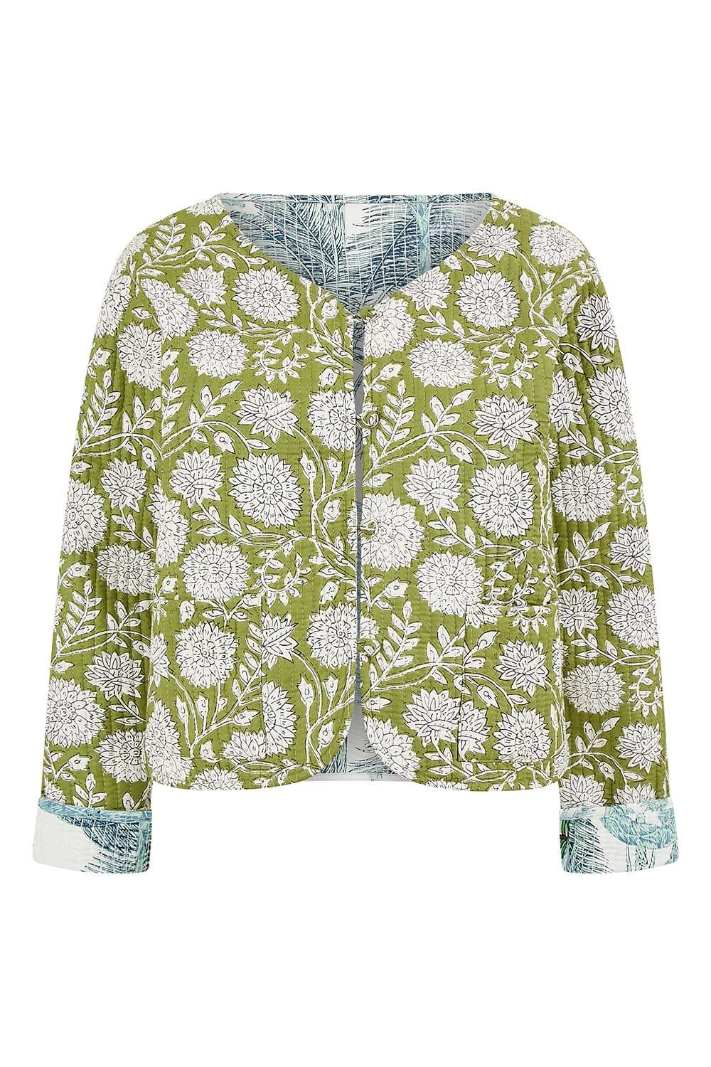 Yumi Yumi Women's Green Palm Reversible Cotton Quilted Jacket - 4