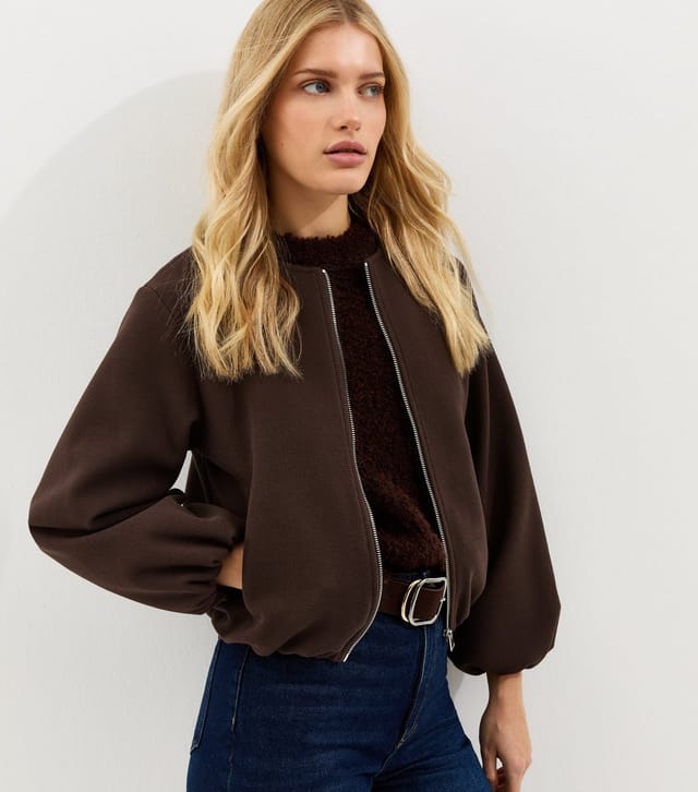 New Look Women's Brown Collarless Zip Through Bomber Jacket New Look - 2