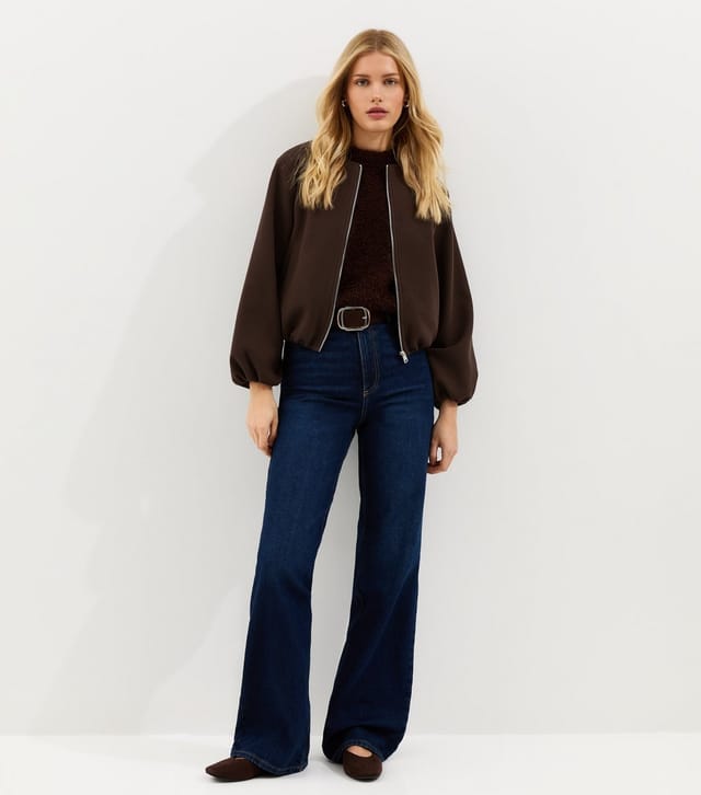 New Look Women's Brown Collarless Zip Through Bomber Jacket New Look - 3