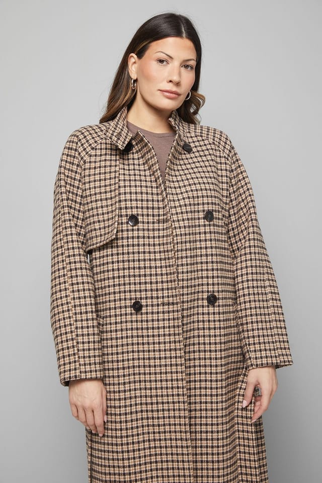 Wallis Wallis Women's Wrap Funnel Neck Check Coat in Neutral - 2