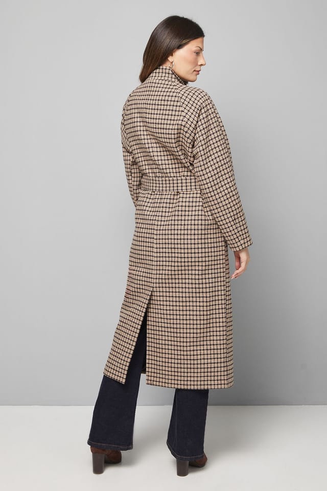 Wallis Wallis Women's Wrap Funnel Neck Check Coat in Neutral - 3