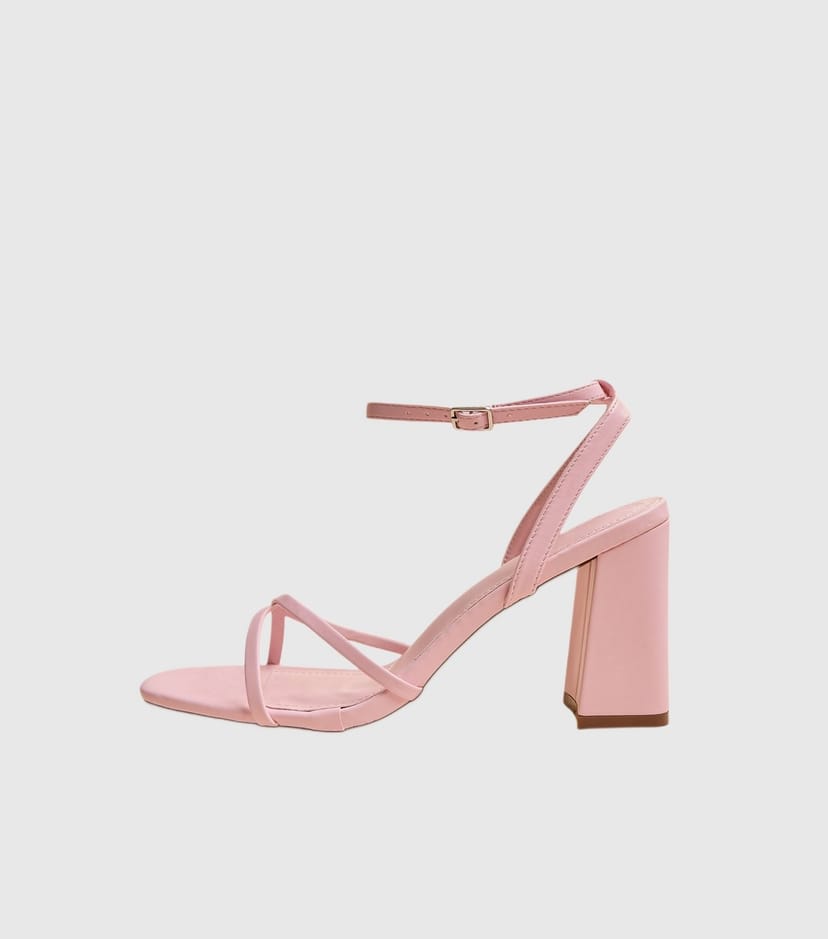 Public Desire Women's Light Pink Matila Faux Leather Block Heel Sandals Public Desire New Look - 1