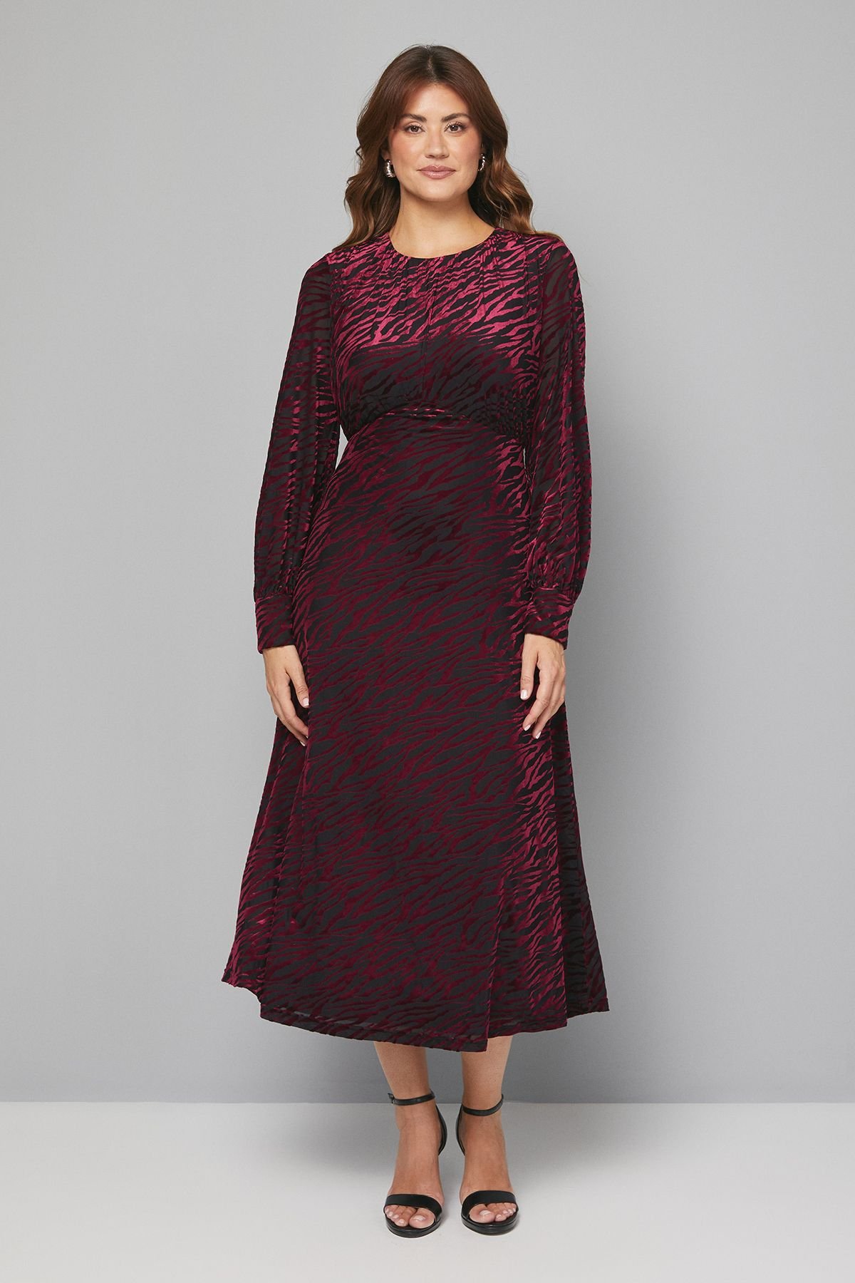 Wallis Wallis Women's Devore Drop Hem Midi Dress in Wine - 2