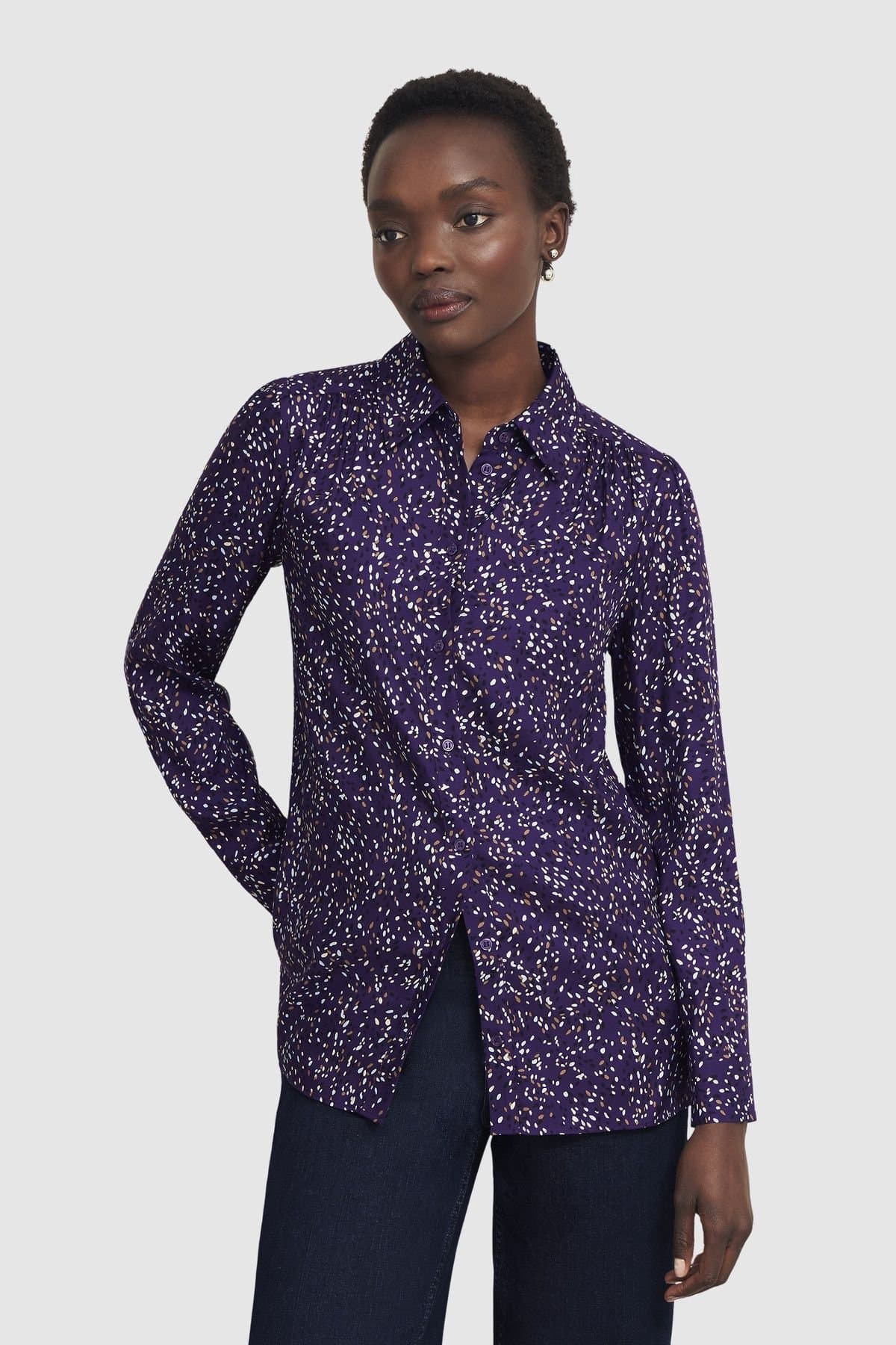 Hobbs London Hobbs London Women's Kirsty Printed Shirt in Aubergine