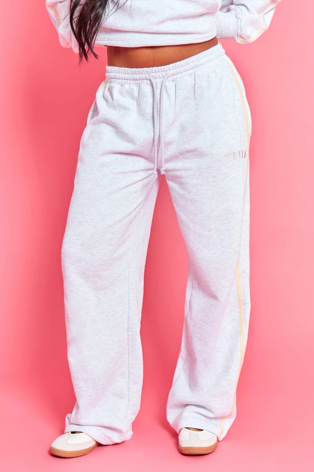 Kaiia Kaiia Sport Side Stripe Wide Leg Joggers Light Grey Marl With Lemon & Lilac - 3
