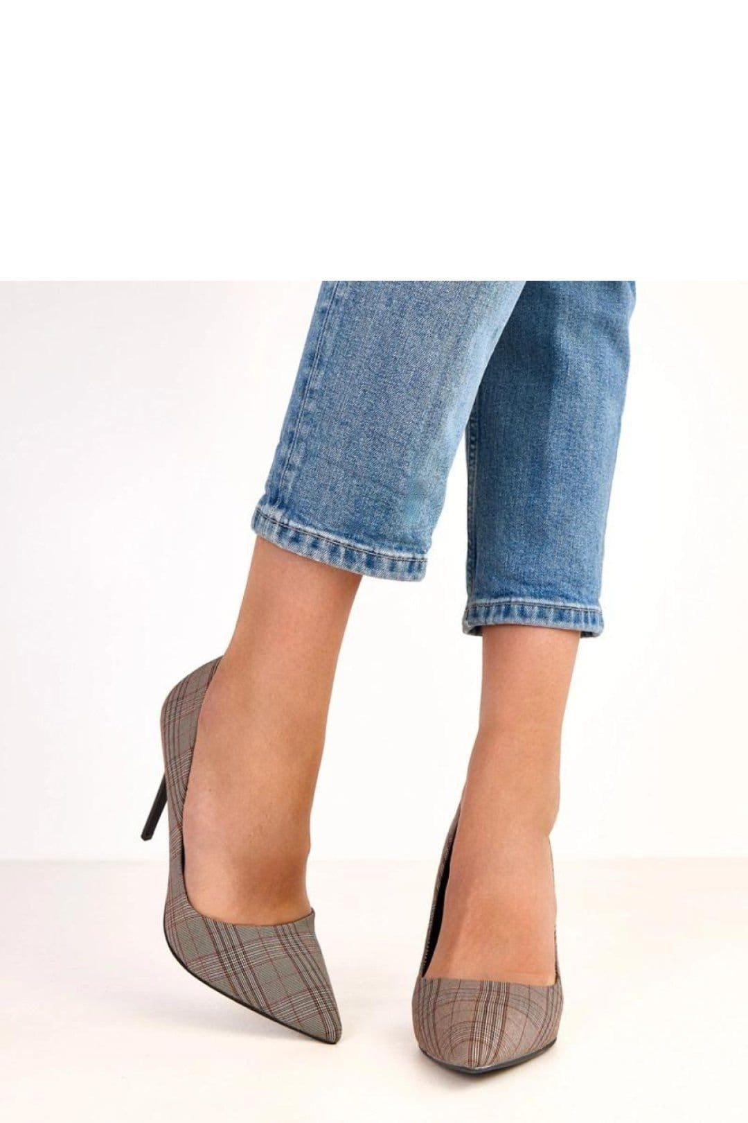 Love Lace Love Lace Women's Slip On High Heel Shoes With Elegant Checkered Pattern Style in Grey - 4