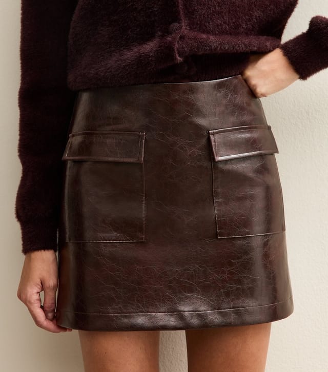 New Look Women's Dark Brown Faux Leather Cargo Mini Skirt New Look - 3