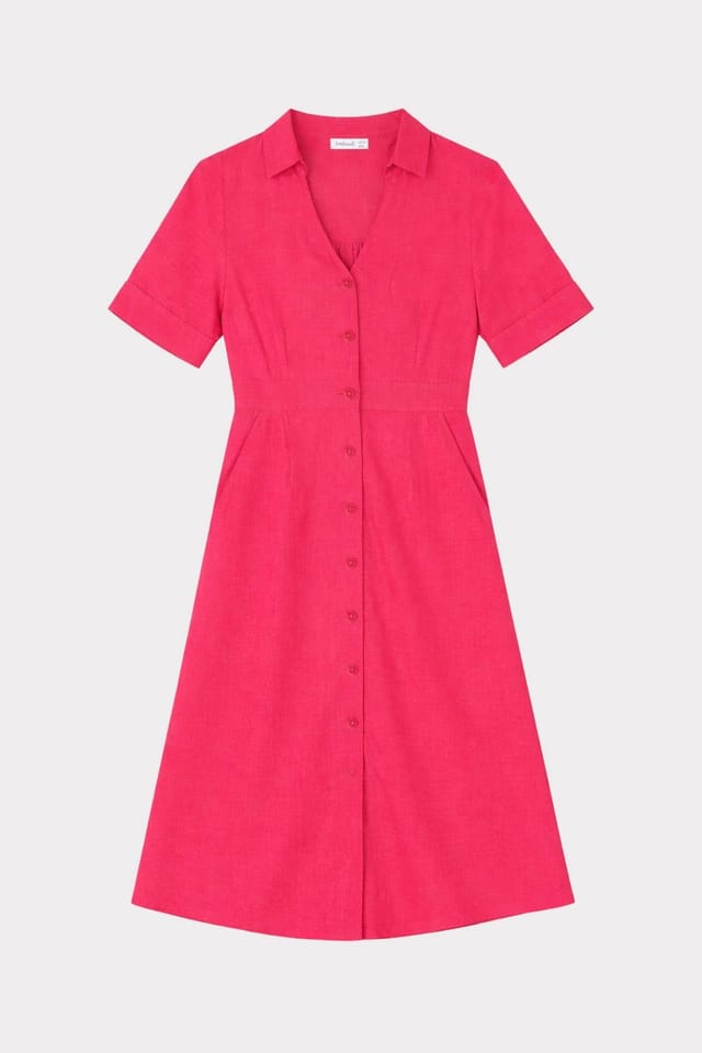 Kettlewell Kettlewell Women's Short Sleeve Linen Shirt Dress in Bright Pink - 2