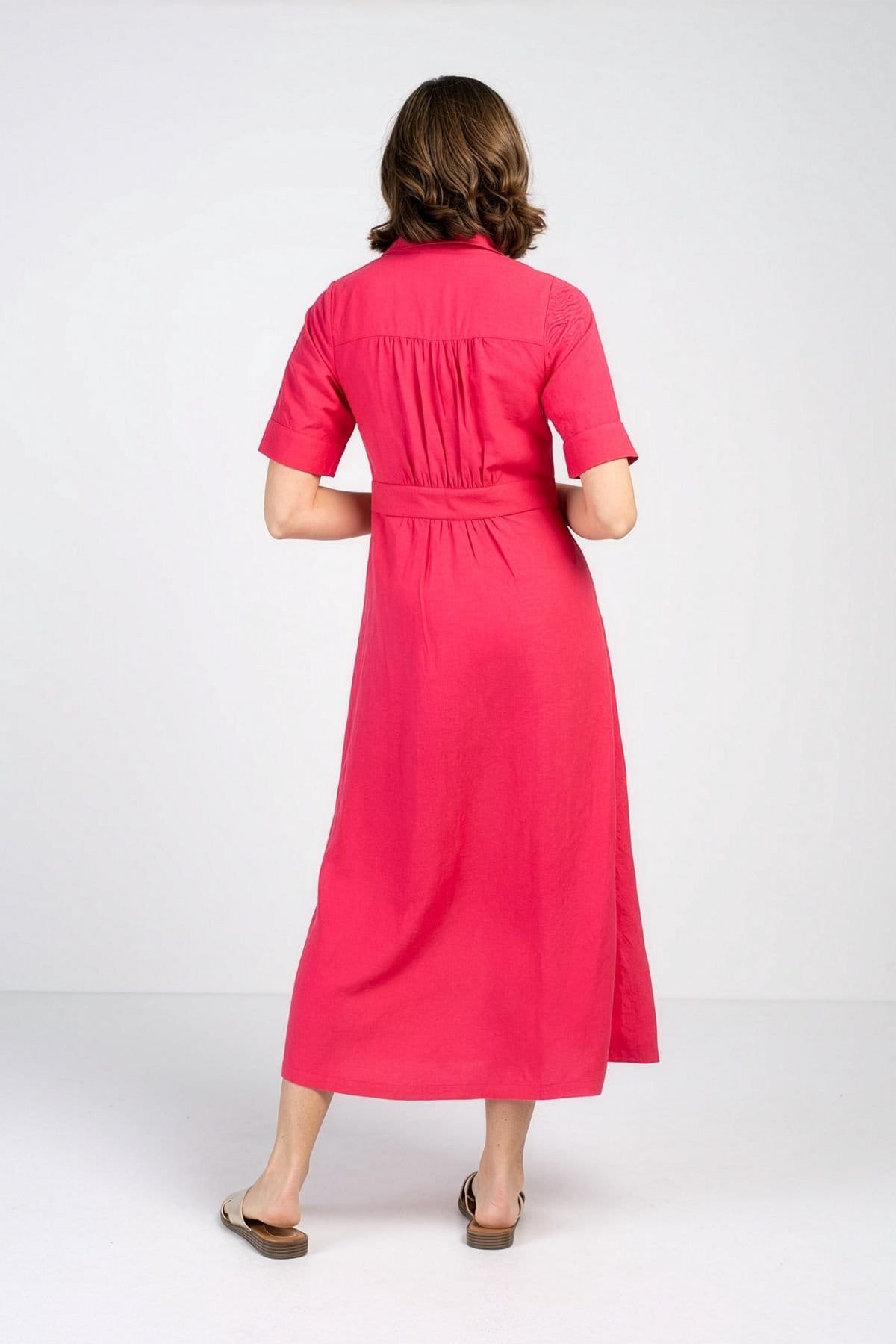 Kettlewell Kettlewell Women's Short Sleeve Linen Shirt Dress in Bright Pink - 4