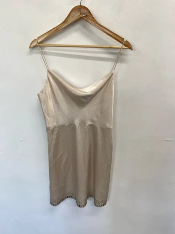 Topshop Gorgeous topshop cream satin jewel cowl neck mini dress UK 10 KL579