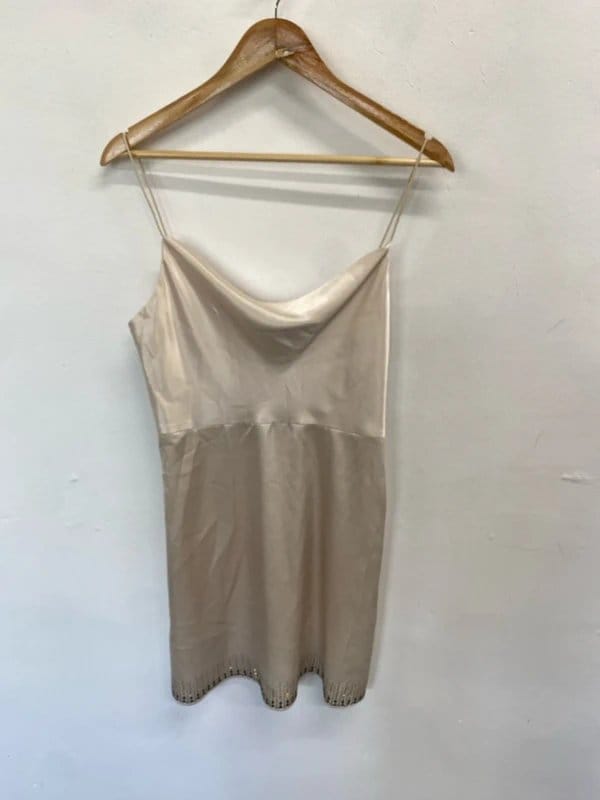 Topshop Cream Satin Jewel Cowl Neck Mini Dress UK 10