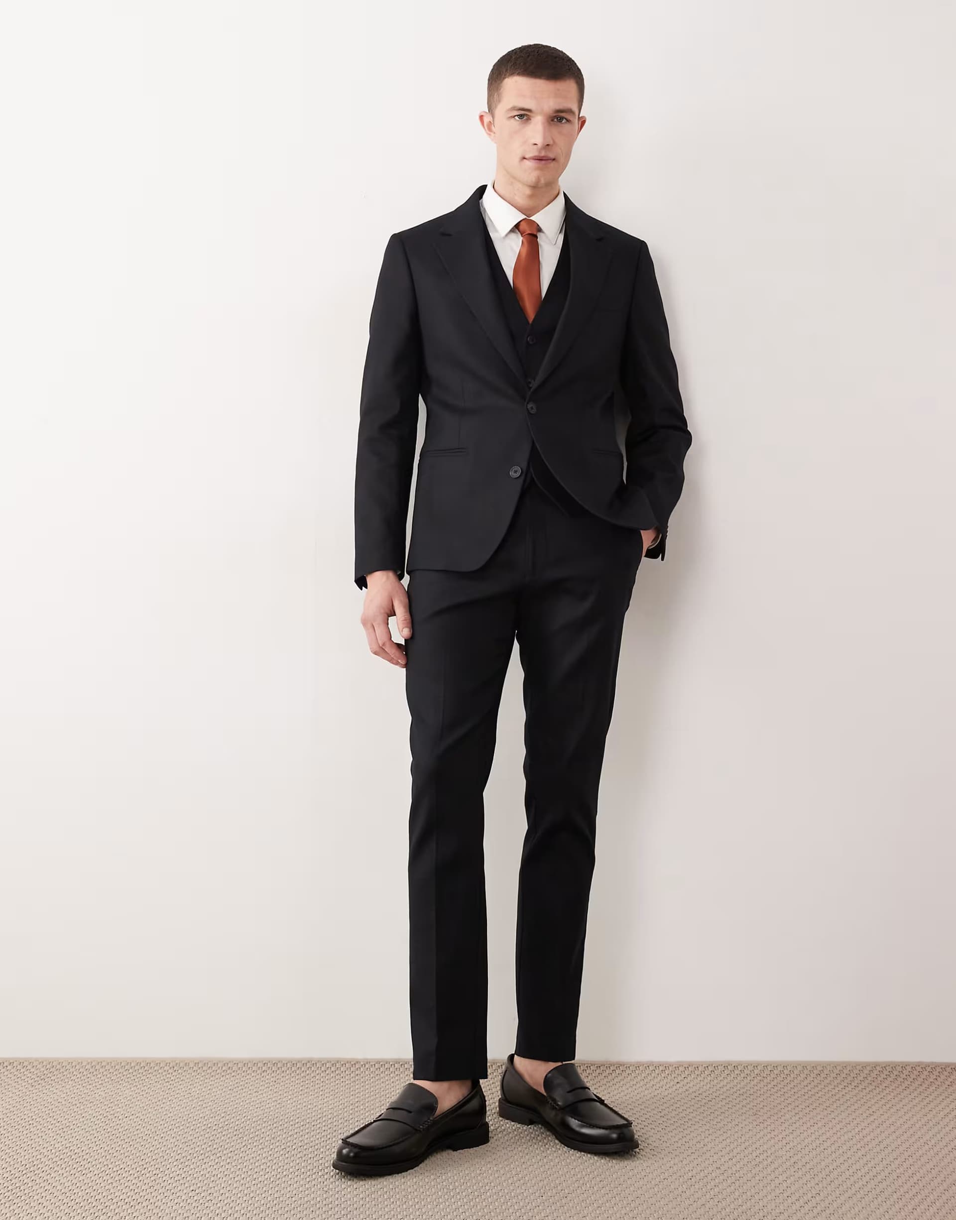ASOS ASOS DESIGN skinny suit trousers in black linen rich