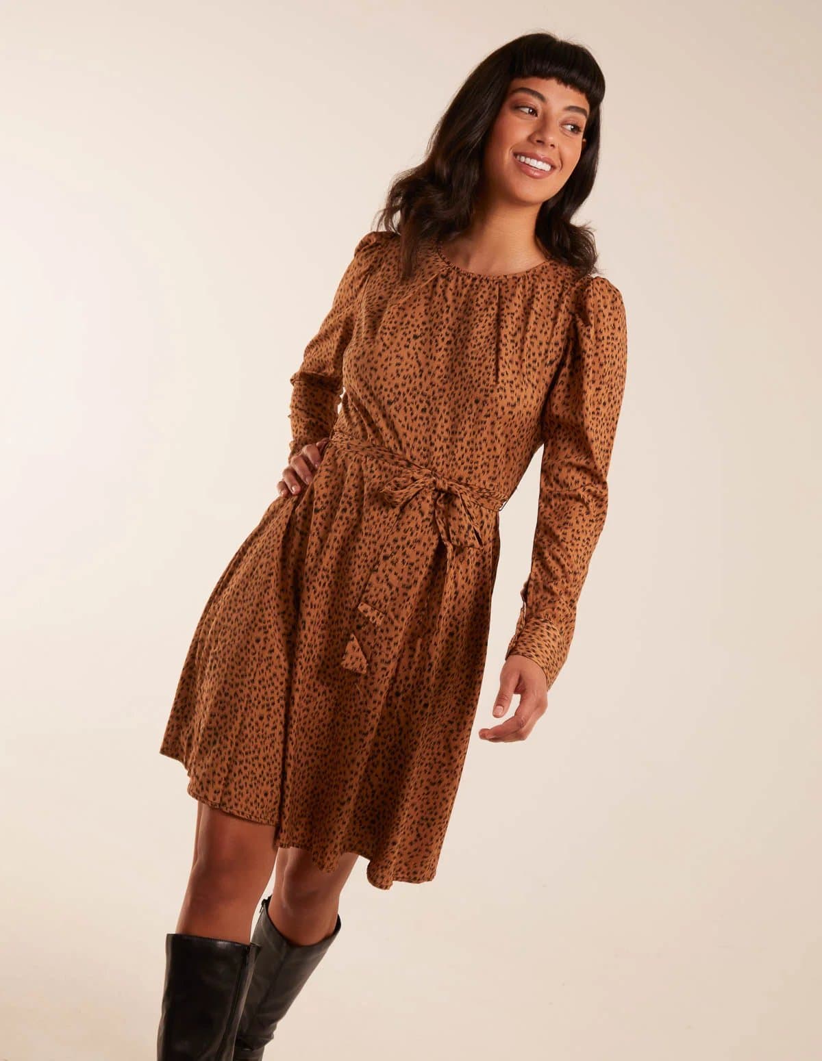Blue Vanilla Leopard Print Round Neck Skater Mini Dress