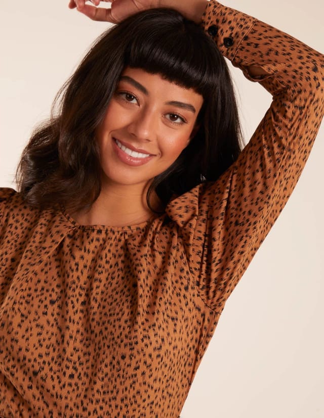 Blue Vanilla Leopard Print Round Neck Skater Mini Dress - 3