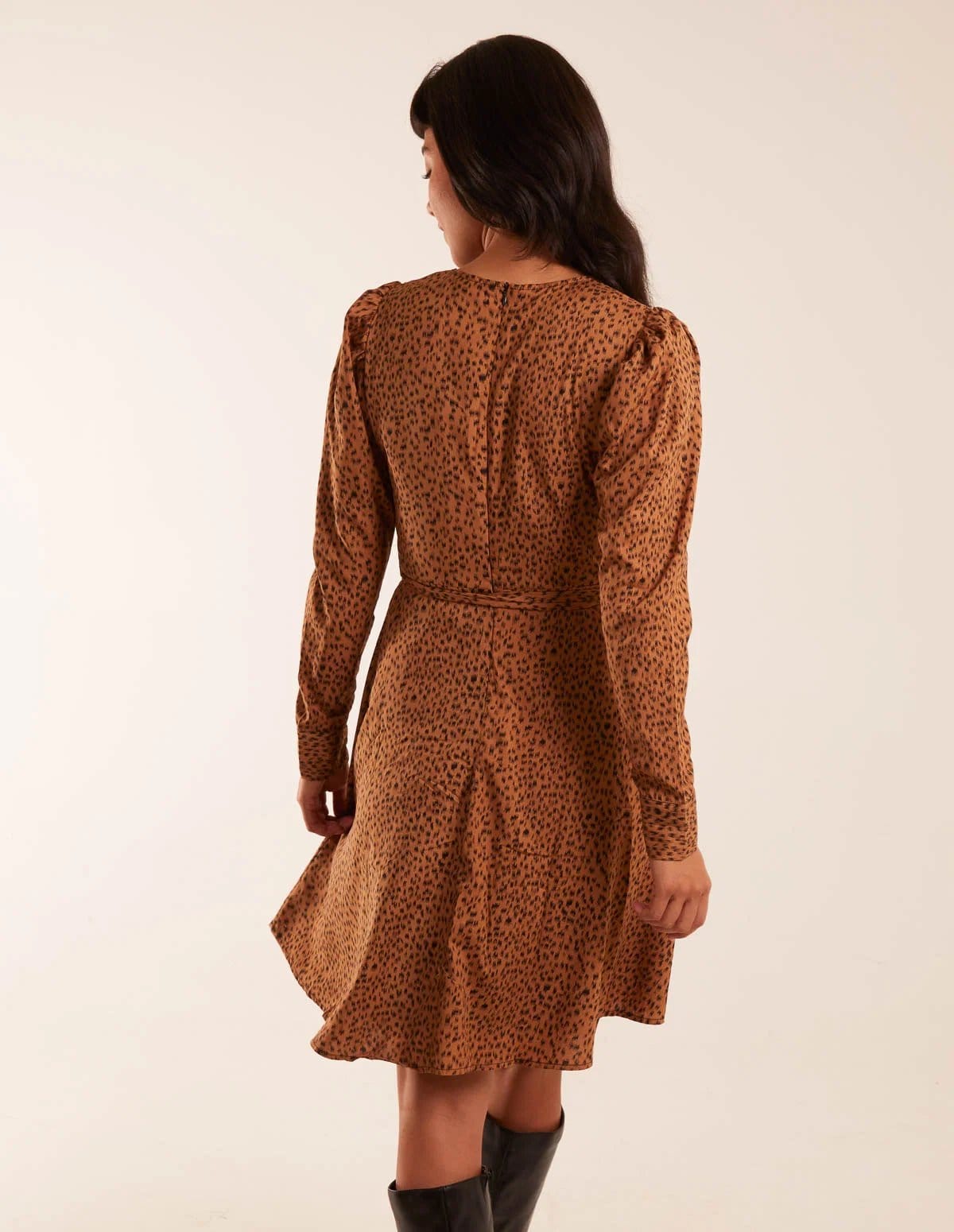 Blue Vanilla Leopard Print Round Neck Skater Mini Dress - 4