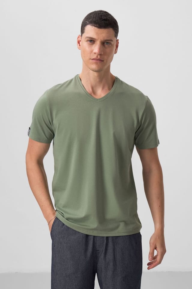 Tommy Life Tommy Life Men's V-Neck Short Sleeve T-Shirt in Green - 2