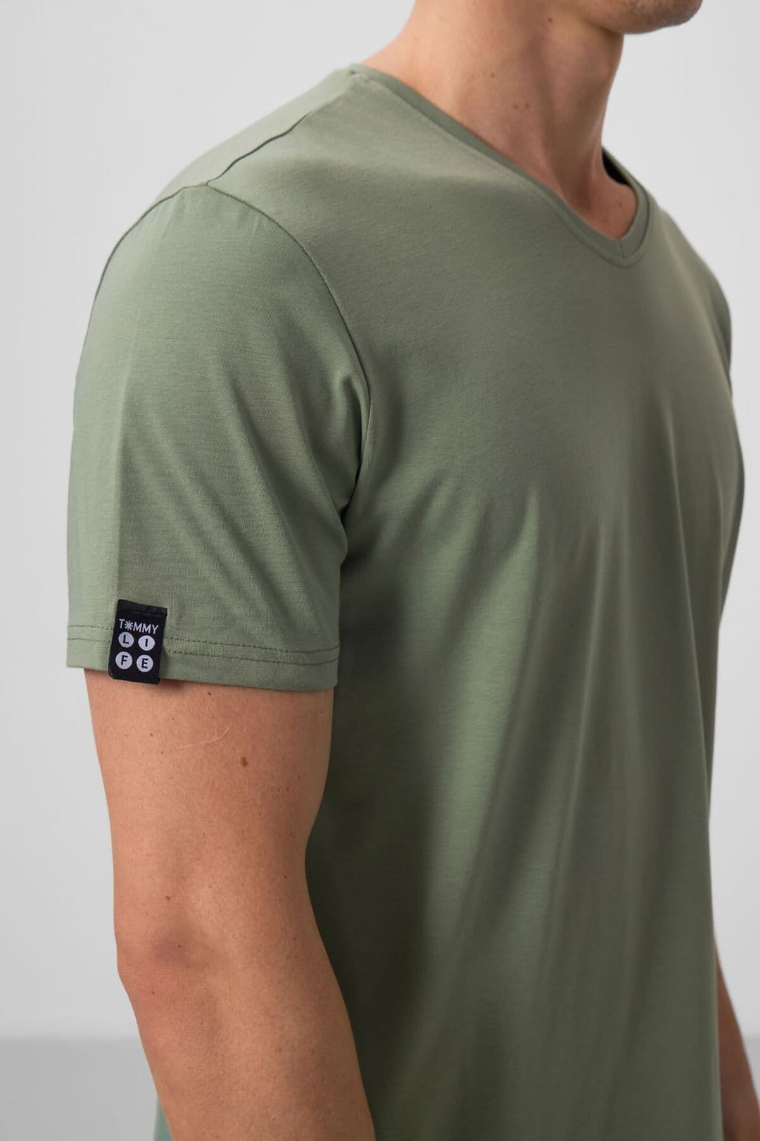 Tommy Life Tommy Life Men's V-Neck Short Sleeve T-Shirt in Green - 4