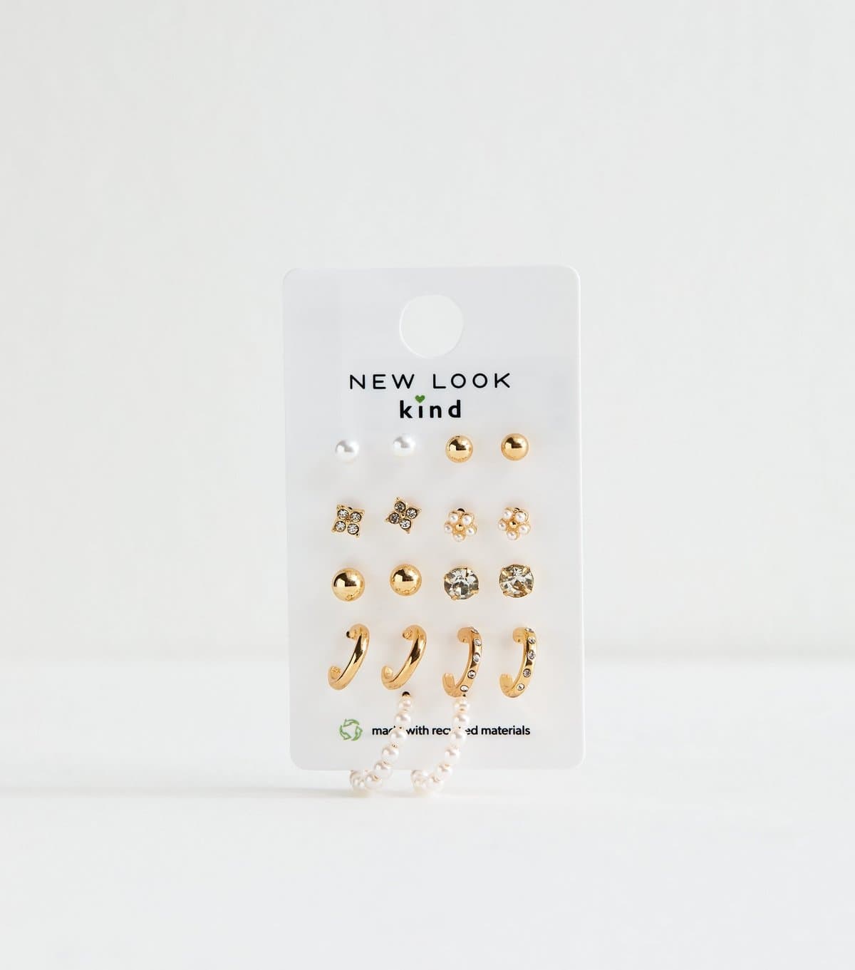 New Look Gold Tone Pack of 9 Faux Pearl Diamanté Stud Hoop Earrings New Look