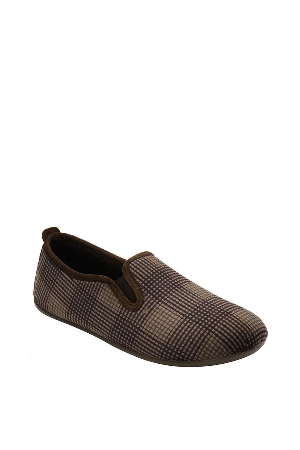 Lotus Lotus Men's 'Enrique' Check-Print Full Slippers in Brown