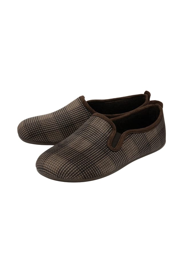 Lotus Lotus Men's 'Enrique' Check-Print Full Slippers in Brown - 2