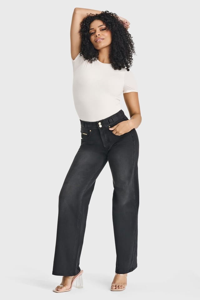 Freddy Freddy Women's N.O.W Denim High Waisted Wide Leg Jeans in Black - 2
